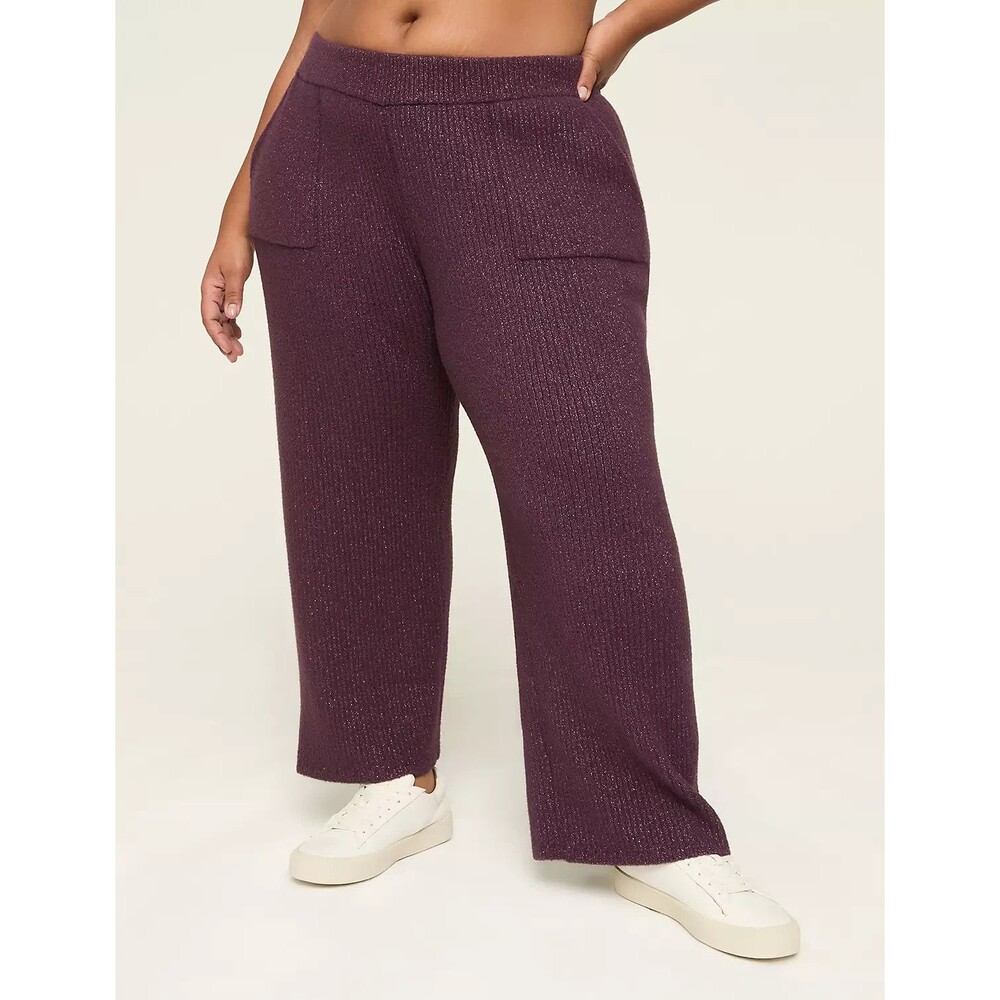 LIVI Knit Pull on Purple Metallic Shimmer Sweater Pants Plus 18/20  NWT Straight